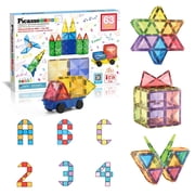 PicassoTiles Magnetic Tiles for Kids – 63PCS STEM Construction Building Blocks Educational Toy Set