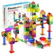 PicassoTiles Marble Run Magnetic Tiles for Kids – 71PCS STEM Building Set, Educational Construction Toy, Creative Race Track Learning Kit