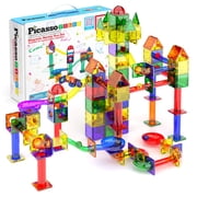 PICASSO-TILES Marble Run Magnetic Tiles for Kids, 71PC STEM Building Blocks Educational Race Track Toy Set