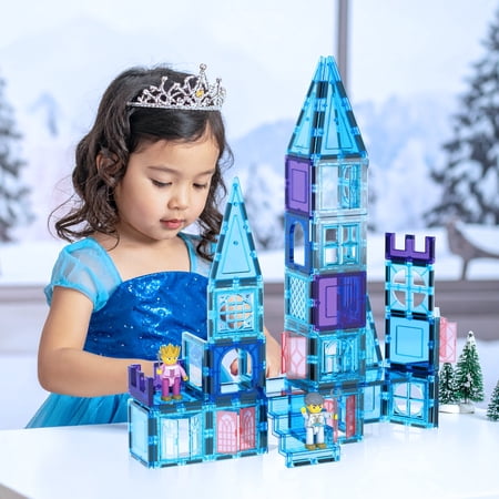 PicassoTiles Magnetic Tiles for Kids – Ice Castle Theme 72PCS STEM Construction Building Blocks Educational Toy