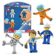 PicassoTiles 4PC Astronaut Magnetic Character Action Figures, Magnet Expansion Set for Building Tile Blocks, STEM Educational Toy for Kids 3+