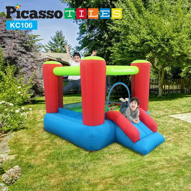Picasso Tiles Jump & Slide Inflatable Kids Play Bounce House with Ball