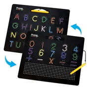 PicassoTiles 2-in-1 Magnetic Drawing Board 12x10 Inch Bead Pad with Alphabet & Math, STEM Educational Learning Toy, Reus