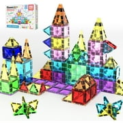 PICASSO-TILES Magnetic Tiles for Kids, 100PCS Construction STEM Building Blocks Educational Toy, Travel Size