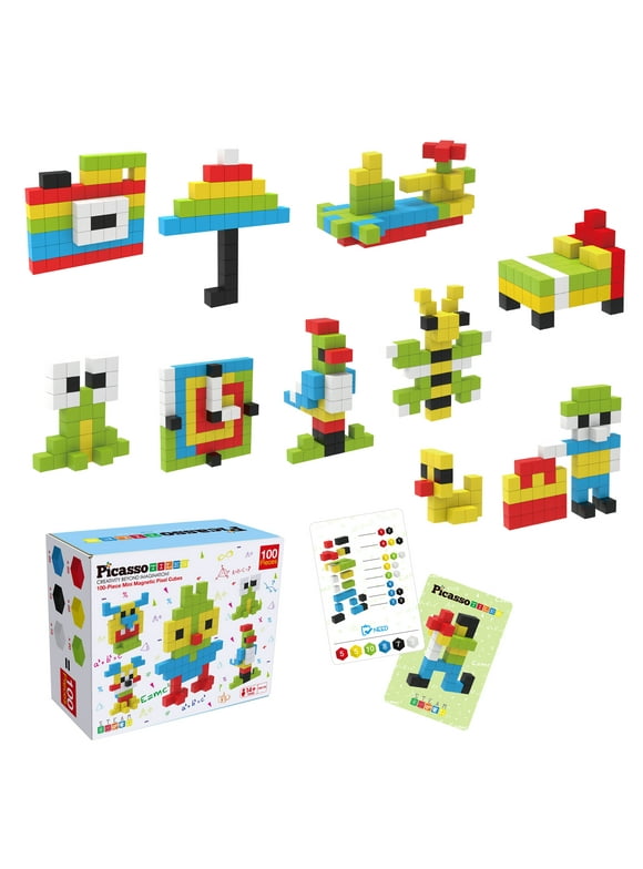 PicassoTiles 100 Piece Pixel Mini Magnetic Cube Puzzle Toy Kit for Kids Ages 14+