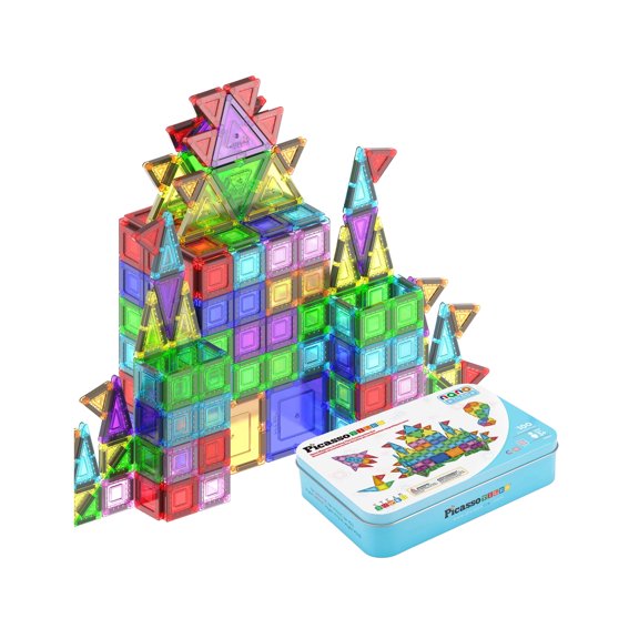 PicassoTiles 100PC Nano Magnetic Tiles Building Blocks Toy with Storage Case  STEM 3D Construction Kit for Kids