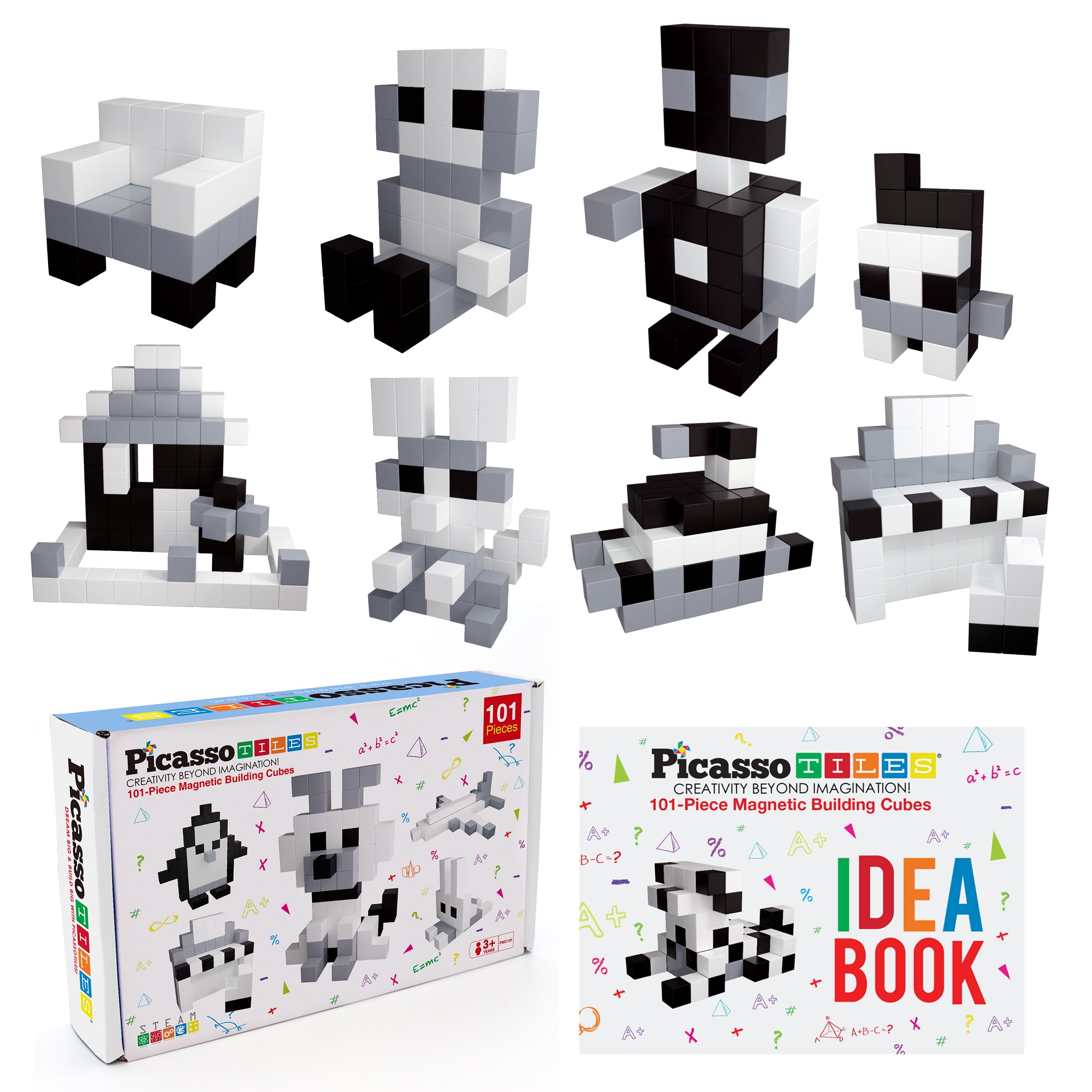 PicassoTiles 101 PC Magnetic Blocks Black and White Magnetic Building Blocks for Kids Magnet Toy for Kids 3