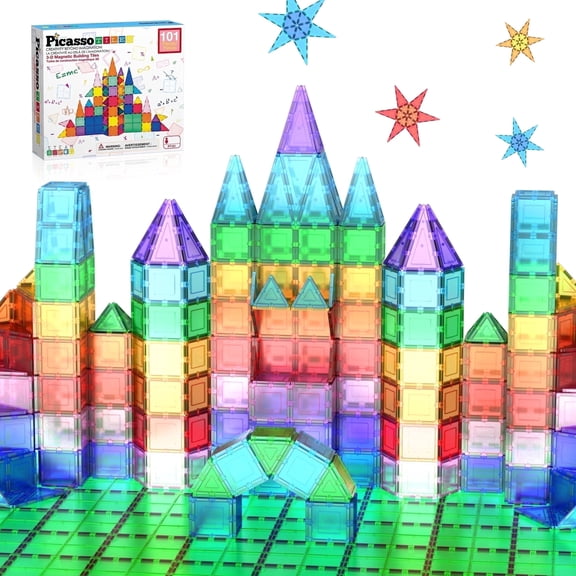 PICASSO-TILES Magnetic Tiles for Kids, 101PC STEM Building Blocks Educational Magnet Toy