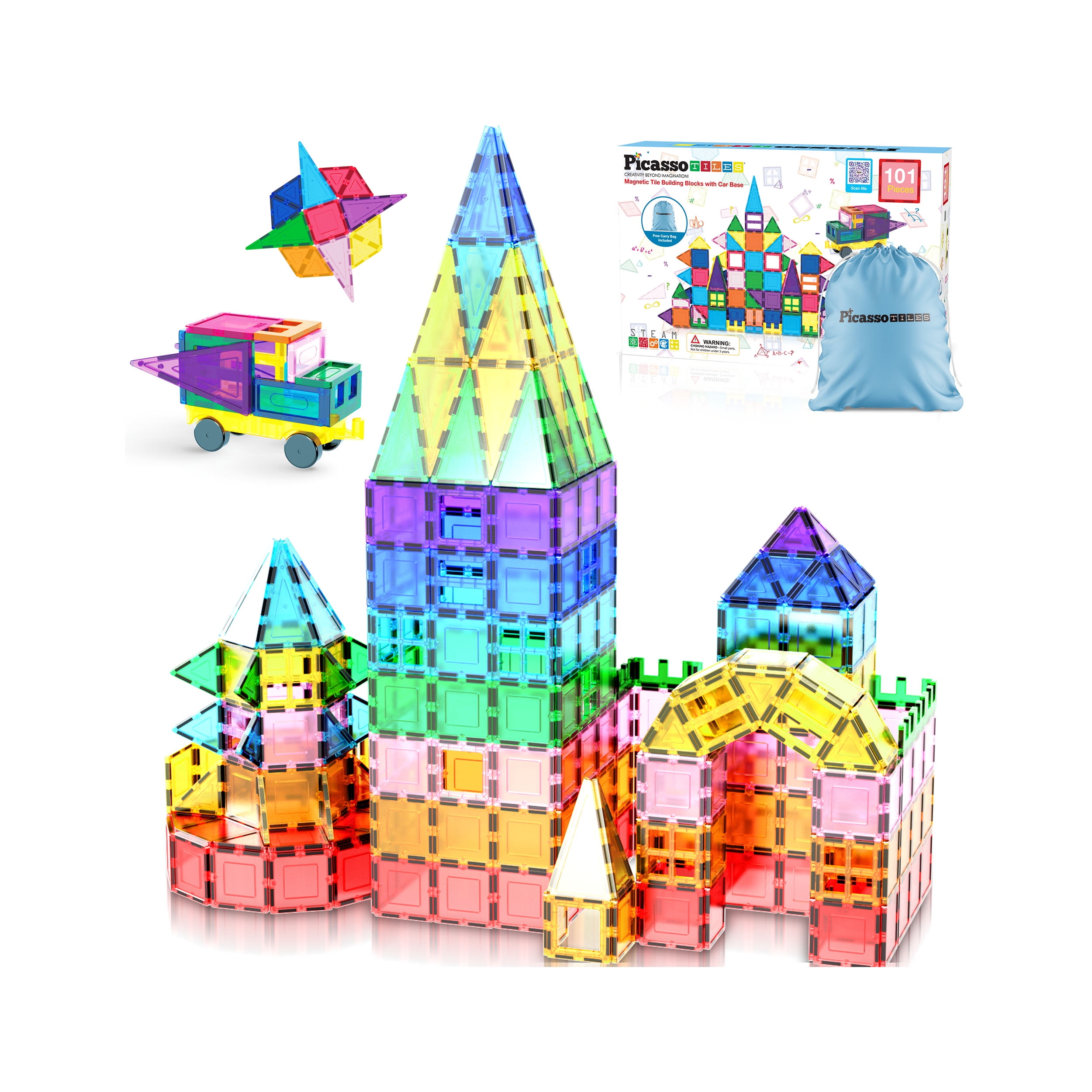 PicassoTiles 101 PC Magnetic Tiles, Magnetic Building Blocks for Kids ...