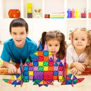 PICASSO-TILES Magnetic Tiles for Kids, 101PCS Construction STEM Building Blocks Educational Toy, Travel Size