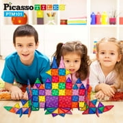 PICASSO-TILES Magnetic Tiles For Kids, 101PCS Construction STEM Building Blocks Educational Toy, Travel Size