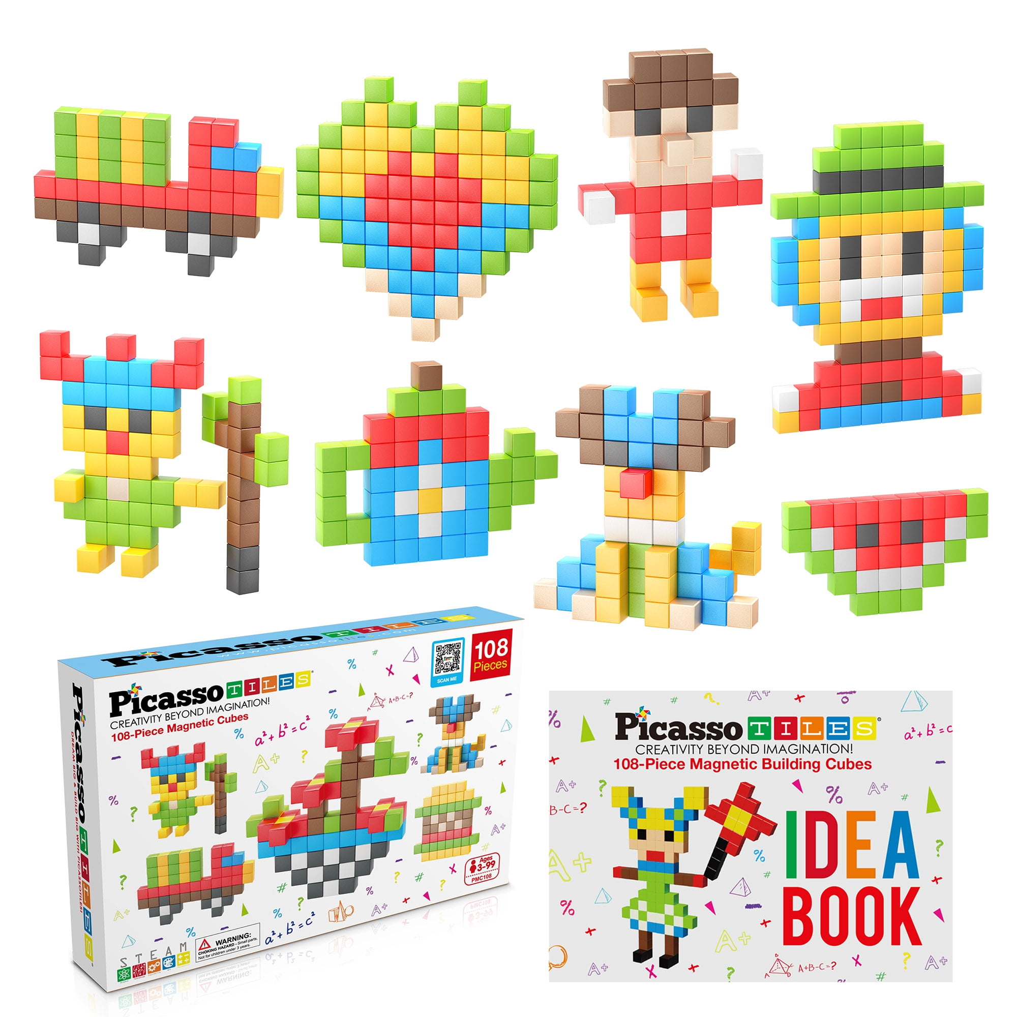 Picasso Tiles 108 PC Magnetic Building Blocks for Kids, Magnetic Toy