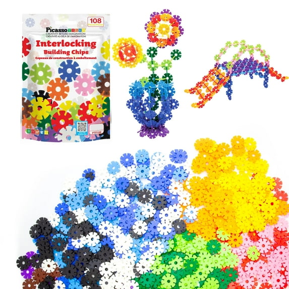 PicassoTiles 108PCS Rainbow Multicolor Interlocking Disc Building Blocks Toy Set for Kids – STEM Construction & Creative Play