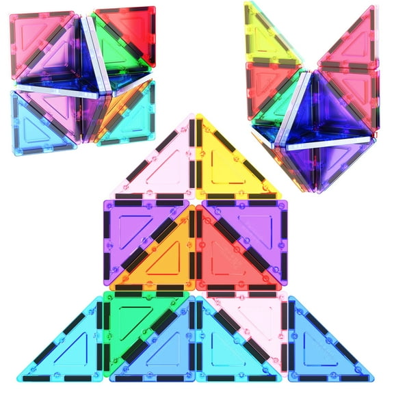 PicassoTiles Magnetic Right Triangle Building Block Set, Magnet Tiles Construction Toy, STEM Learning Kit, Educational Playset & Pretend Play Stacking Blocks for Kids