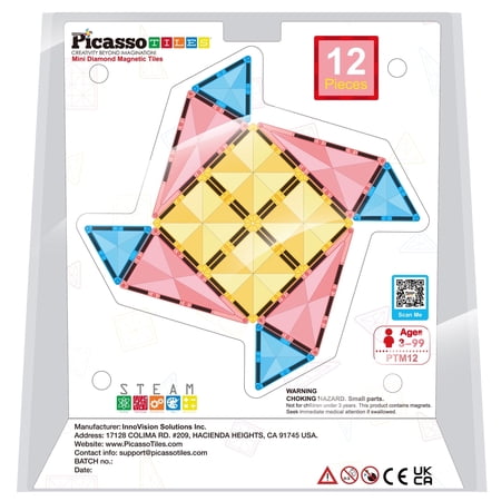 PicassoTiles Mini Magnetic Tiles for Kids – 12PCS STEM Construction Building Blocks Travel Toy Set