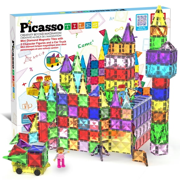 PicassoTiles Mini Magnetic Tiles for Kids – 120PCS STEM Construction Building Blocks Travel Toy Set