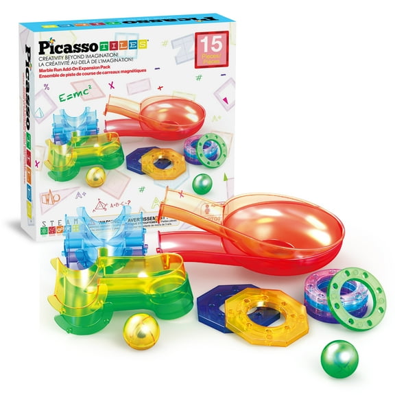 PicassoTiles Marble Run Add-On Accessories for Race Track Expansion – Magnetic Tiles STEM Building Blocks Toy for Kids