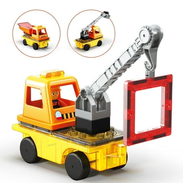 PICASSO-TILES Construction Truck for Magnetic Tiles, STEM Building Blocks Educational Toy for Kids, 15PCS