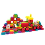 PicassoTiles 151PCS Hedgehog Lock Block Building Tiles, STEM Educational Truck Theme Playset with Animal Figures, Preschool Learning & Brain Development To