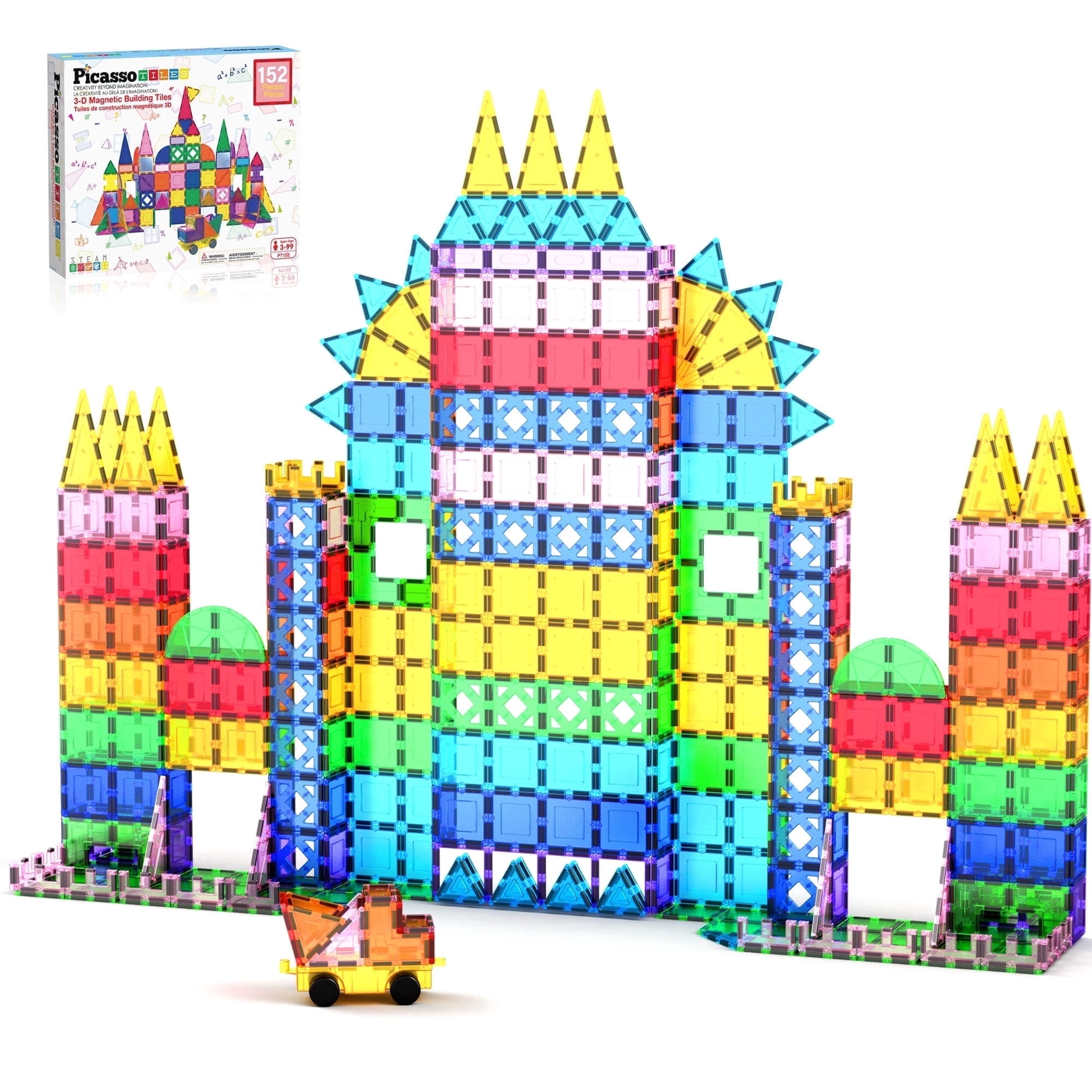 PicassoTiles Magnetic Tiles for Kids, 152PCS STEM Construction Set