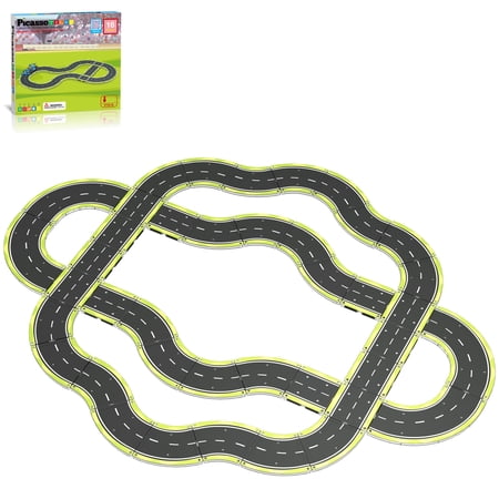 PicassoTiles Race Track Highway Magnetic Tiles Set for Kids, STEM Building Blocks, Educational Toy, Creative Construction Playset