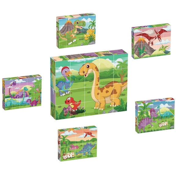 PicassoTiles 6-in-1 Dinosaur Magnetic Cube Puzzle Set, 120 Pattern Brain Teaser Building Cubes, 20PCS STEM Educational Toy for Kids Age 3+