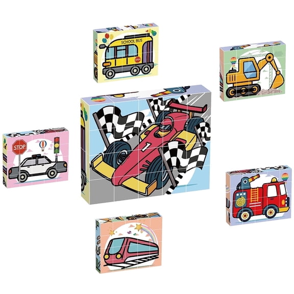 PicassoTiles 6-in-1 Vehicle Magnetic Cube Puzzle Set, 120 Pictures Brain Teaser, STEM Educational Building Blocks Toy for Kids Age 3+