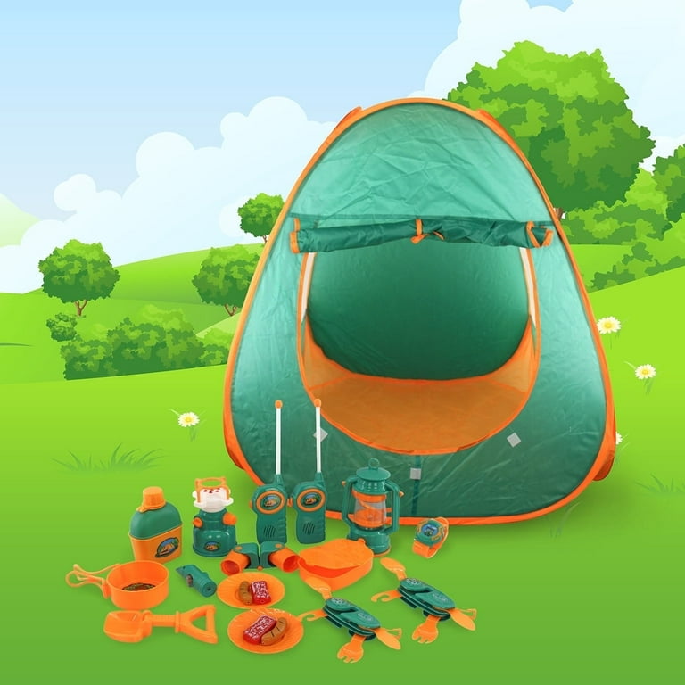 PicassoTiles Kids Camping Gear Set, 20PCS with Walkie Talkie, Tent