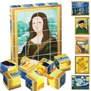 PicassoTiles 20PCS 1" Magnetic Puzzle Cubes, Van Gogh & Mona Lisa Hand Puzzle, STEM Educational Mix & Match Art Toy for Kids Boys & Girls 3+