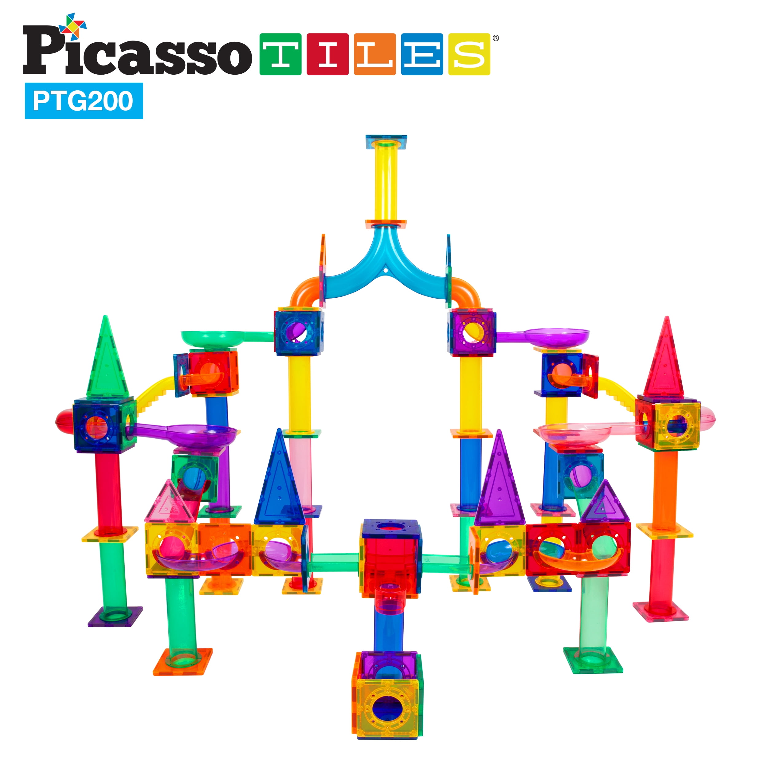 PicassoTiles 200pcs Marble Run Building Blocks Kit for Kids Age 3