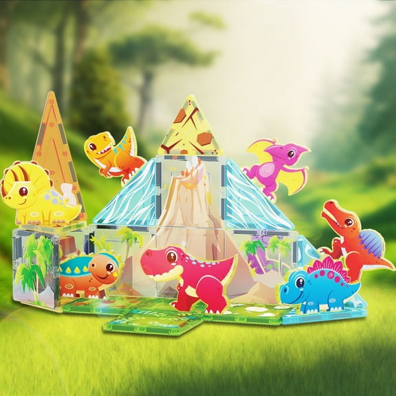 PicassoTiles Magnetic Tiles for Kids – Dinosaur Theme 26PCS STEM Construction Building Blocks Educational Toy