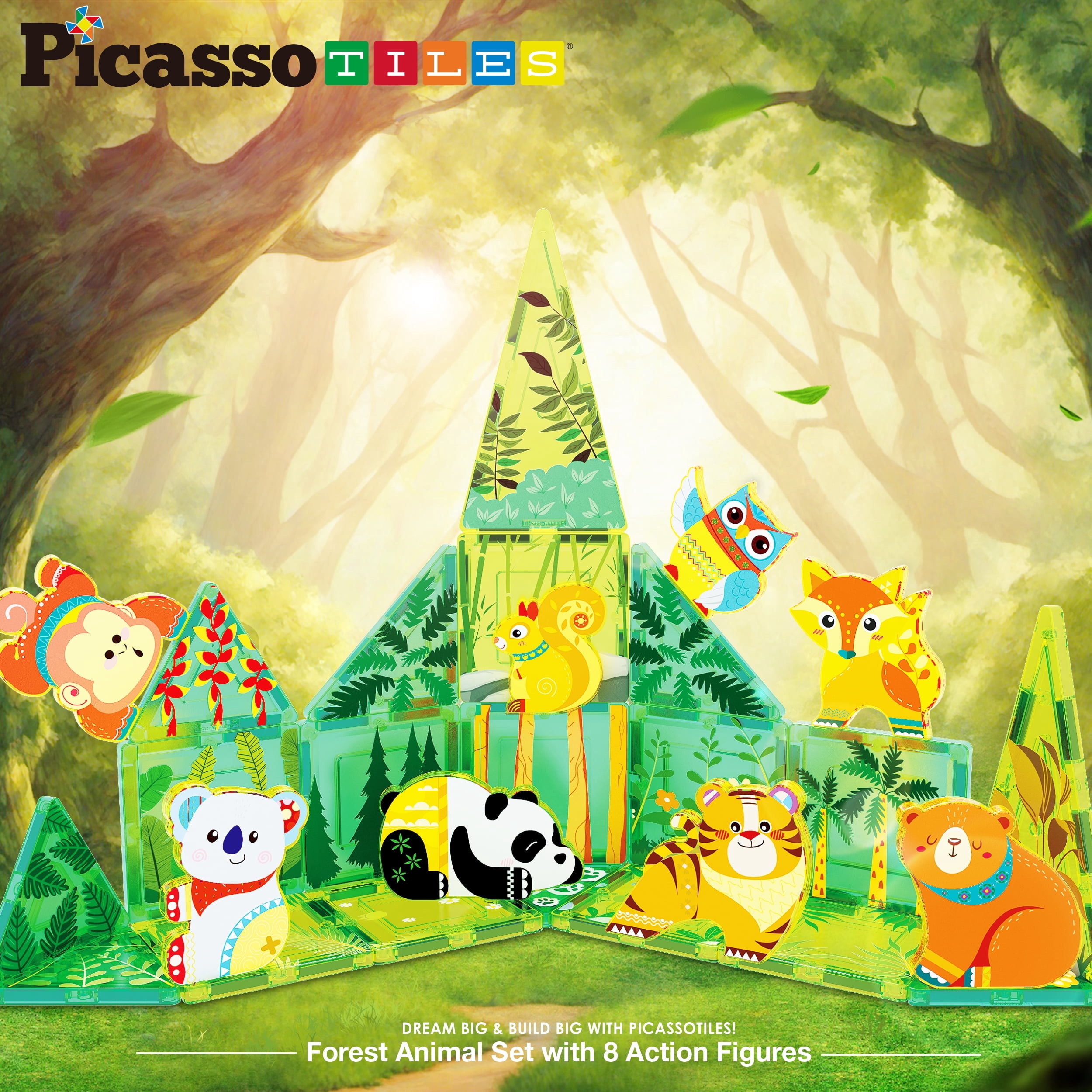PICASSO TILES Magnetic Tiles for Kids, 26PCS Forest Animals STEM