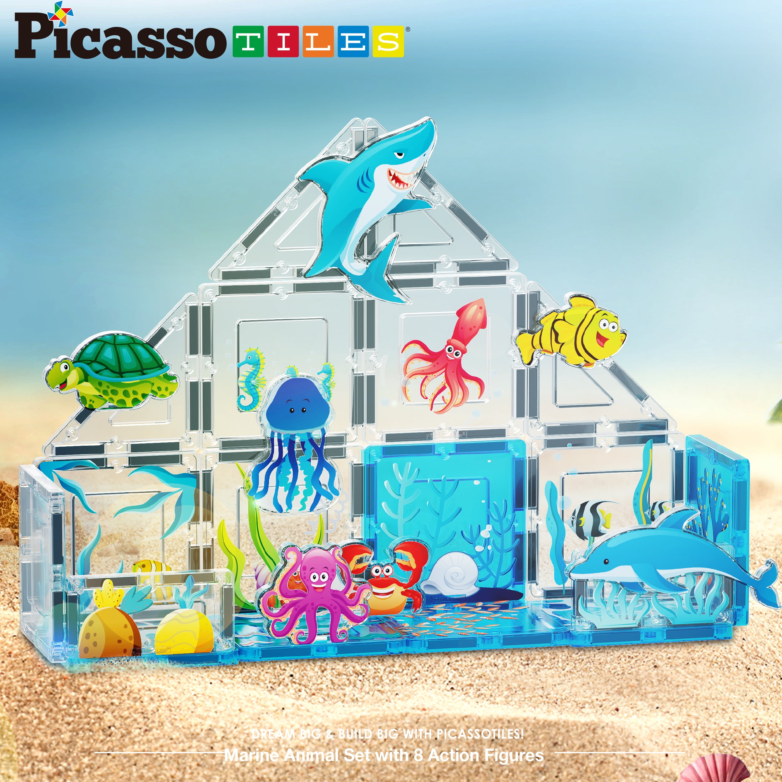 PICASSO TILES, Magnetic Tiles Set, 26PCS Marine Theme, Educational