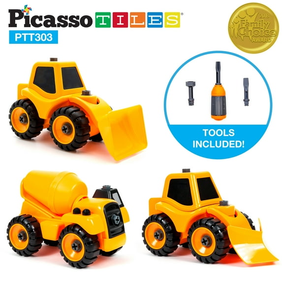 PicassoTiles 3-In-1 Educational Constructible DIY Take-A-Part Truck Set PTT303