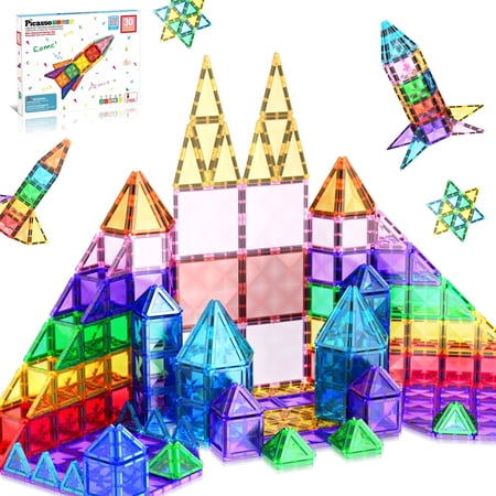 PicassoTiles 30PC Mini Magnetic Tiles – STEM Building Blocks Travel Set for Kids, Educational Construction Toy 3yrs +