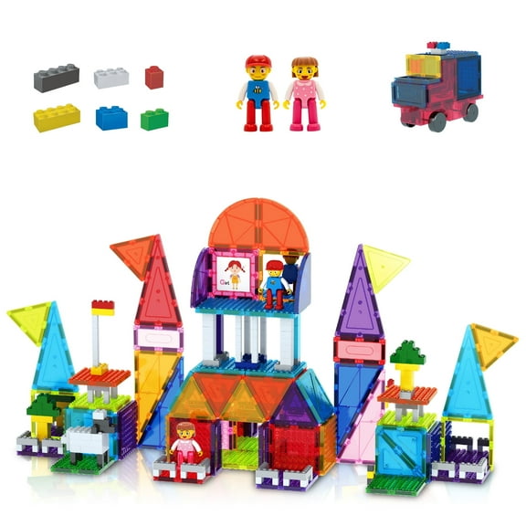 PicassoTiles 333PCS Magnetic Brick & Tile Combo Set with Action Figures, STEM Building Blocks, Educational Montessori Toy for Preschool Toddlers Kids