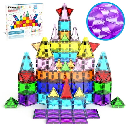 PicassoTiles Mini Magnetic Tiles for Kids – 40PCS STEM Construction Building Blocks Travel Toy Set
