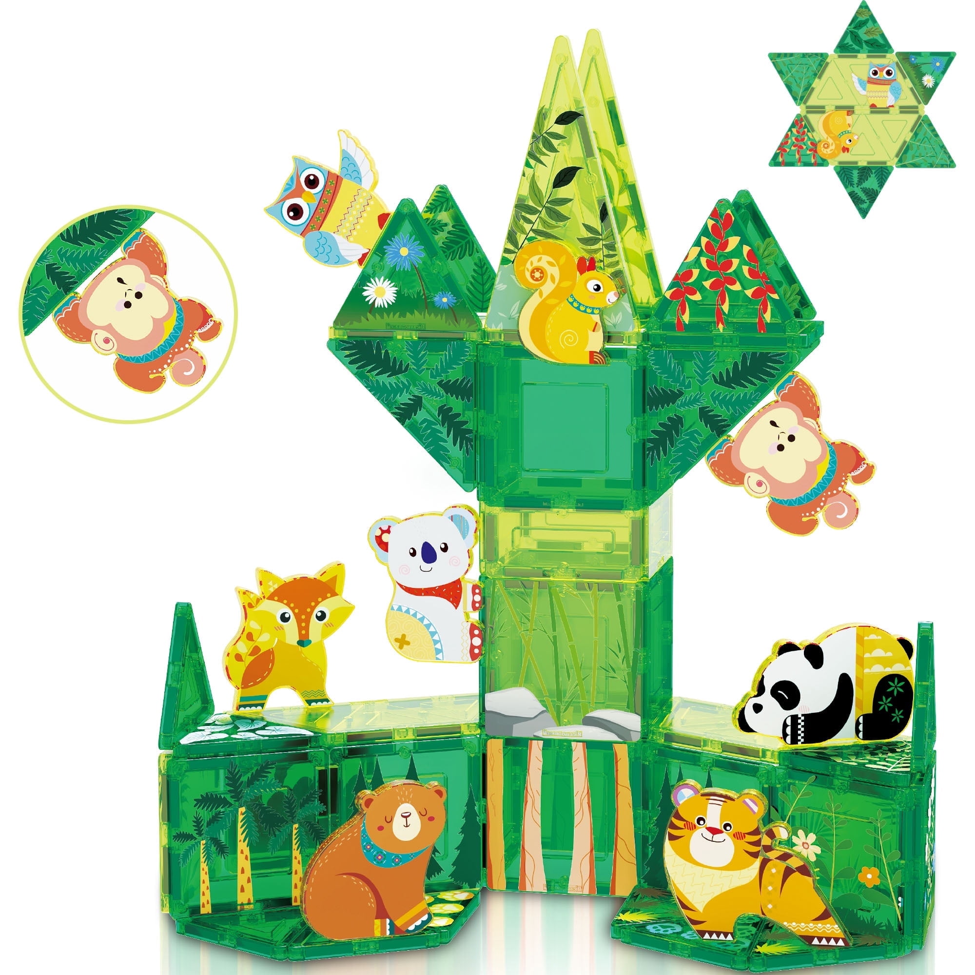 PICASSO-TILES Magnetic Tiles for Kids, 48PCS forest Theme, Construction ...