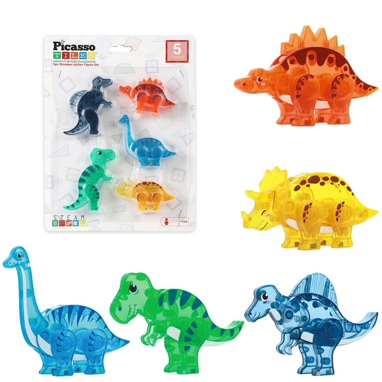 PICASSO TILES Dinosaur Magnetic Tiles Accessory Set, 5 pc, STEM