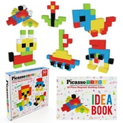 PicassoTiles 50PCS Kids 1 Pixel Magnetic Puzzle Cube Set, Mix & Match Building Blocks with Free Idea Book, STEAM Educational Sensory Toy Kit