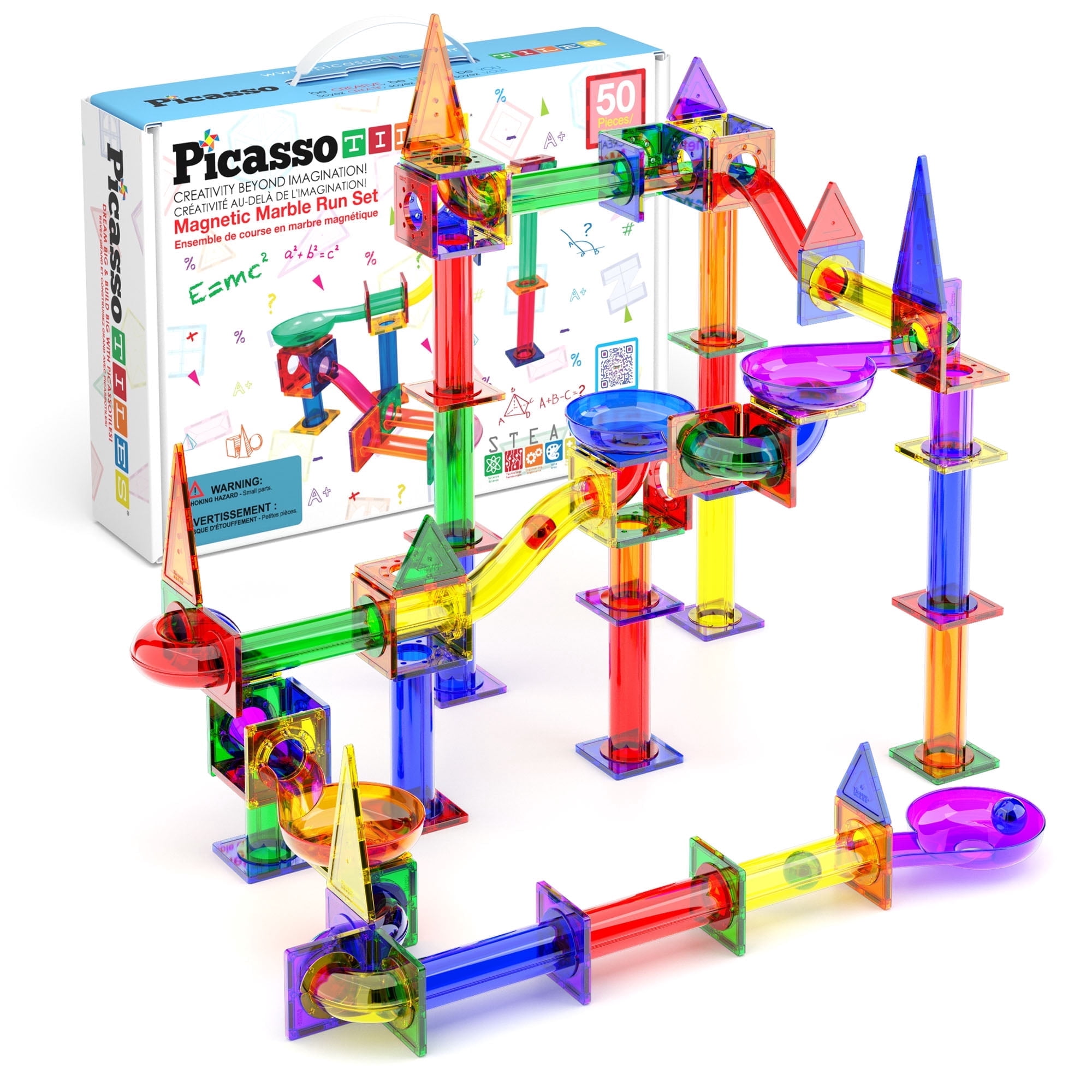 PicassoTiles Magnetic Toddler's 50 PC Marble Run Set, STEM Building ...