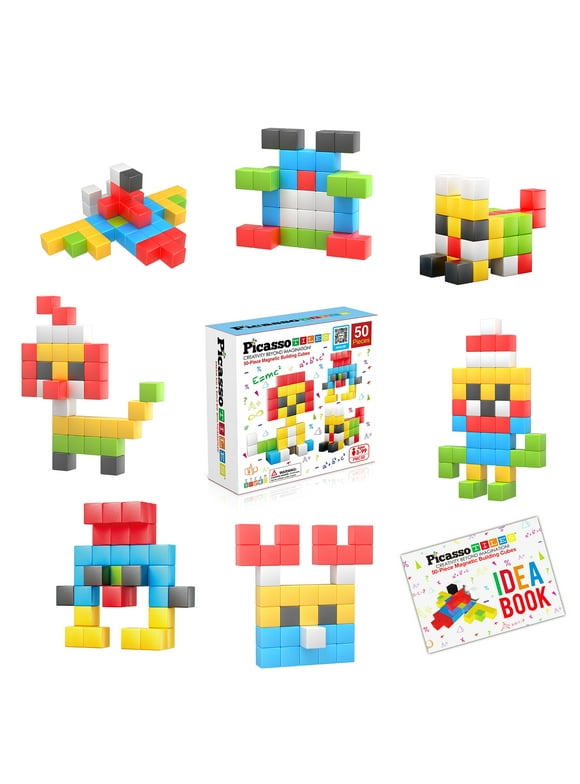 PicassoTiles 50 Piece Pixel Magnetic Puzzle Cube Set for Kids Ages 3+ PMC50