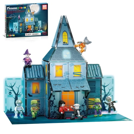 PicassoTiles Magnetic Tiles – Haunted Horror House 57PCS STEM Construction Building Blocks Educational Toy