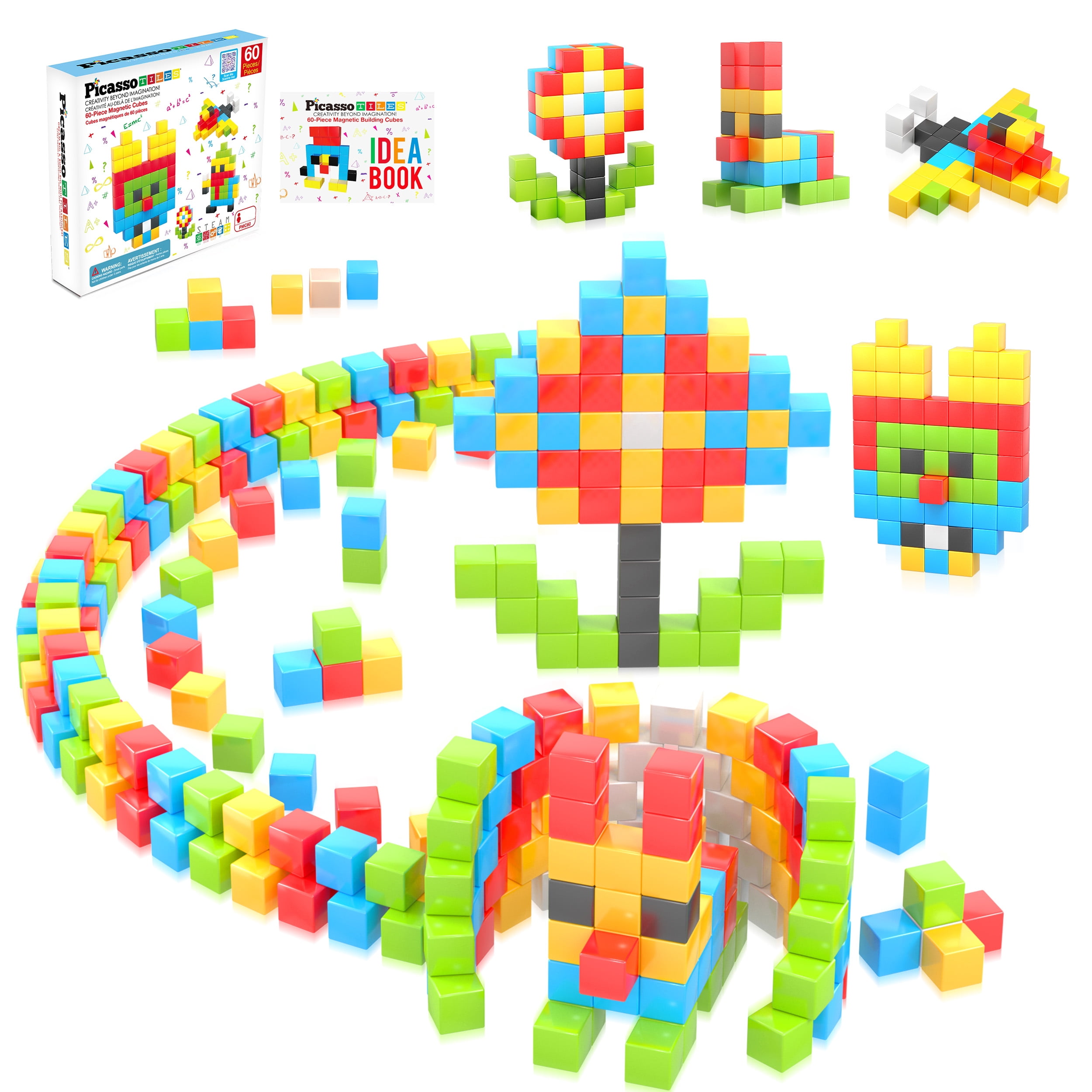 PICASSO TILES Magnetic Puzzle Cube Set, PMC60 60PCS 1" Building Blocks ...