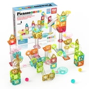 PicassoTiles Mini Marble Run Magnetic Tiles for Kids   60PCS STEM Building Blocks Race Track, Educational Travel Construction Toy Set