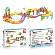 PicassoTiles 60 Pcs Magnet Tile Race Track Set with LED Car Play Set for Toddlers 3+ Years Old