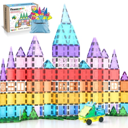 PicassoTiles Magnetic Tiles for Kids with Tote Bag –61PCS STEM Construction Building Blocks Educational Toy Set