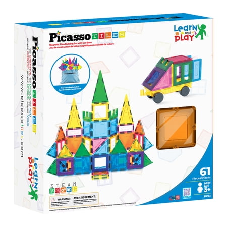 PicassoTiles Magnetic Tiles for Kids with Tote Bag – 61PCS STEM Building Blocks Set, Educational Construction Toy, Creative Learning Magnet Kit