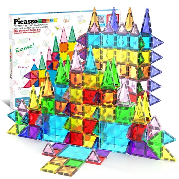 PicassoTiles 61PCS Mini Magnetic Tiles Diamond Set – Travel Size STEM Educational Building Blocks for Kids Toddler, Montessori Creative Learning Toy