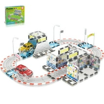 PicassoTiles 64 Piece Magnetic Race Car Track with Cars and Stadium Construction Kit Toy Set for Kids PTQ05